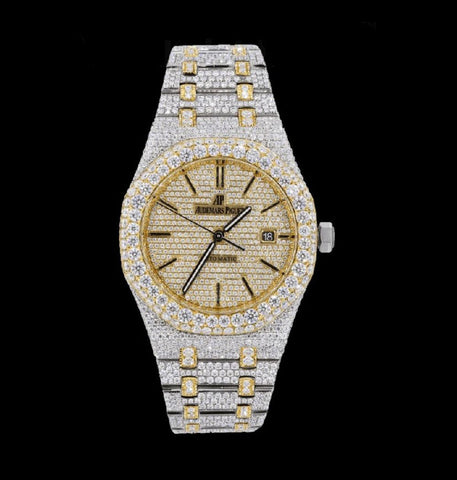 Iced Out Dual Tone Moissanite Diamond Classic Wrist Watch