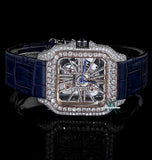 Leather Belt Skeleton Moissanite Diamond Daily Wear Watch