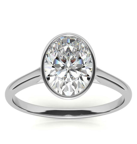 Bezel Set Oval Cut Moissanite Solitaire Ring