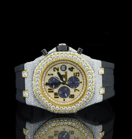 Fabulous Black Rubber Belt Iced Out Moissanite Watch