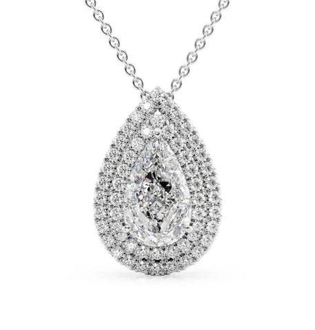 Moissanite Pear Cut Double Halo Pendant