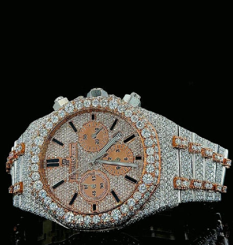 Iced Out Moissanite Diamond Chrono Dual Tone Watch