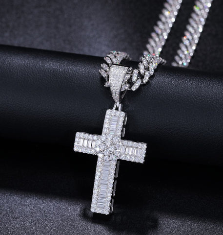 Baguette Cut Moisanite Iced Out Cross Hip Hop Pendant For Him