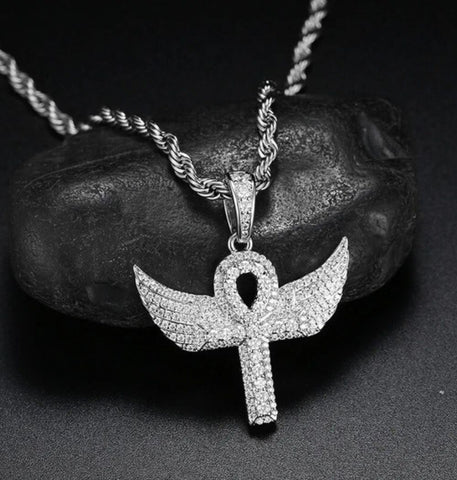 Colorless Moissanite Criss Cross With Wing  Rapper Style Pendant