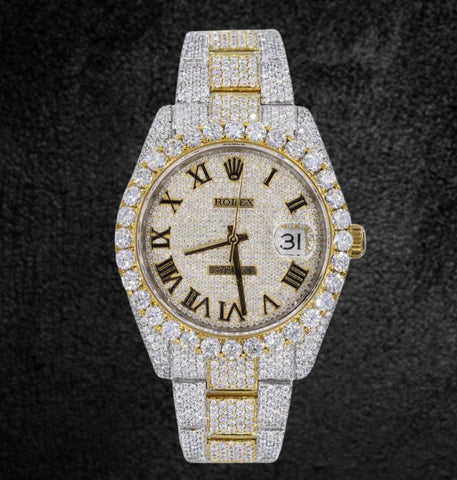 Iced Out Dual Tone Moissanite Diamond Datejust Watch For Him