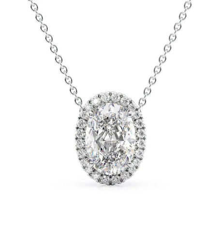 VVS1 Moissanite Oval Cut Halo Pendant For Her