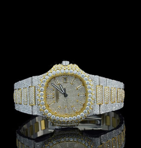 Iced Out Dual Tone Moissanite Diamond Watch Gift For Him