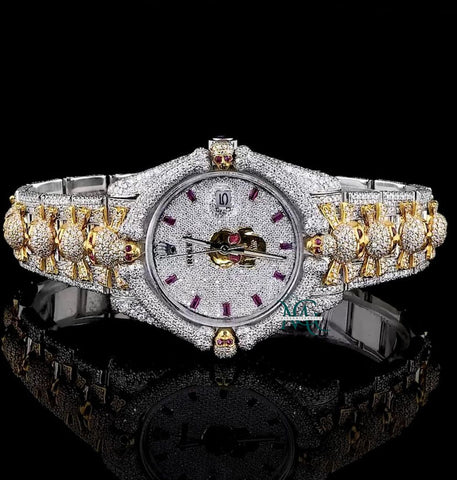 Iced Out Moissanite Diamond Skull Luxury Watch For Men's