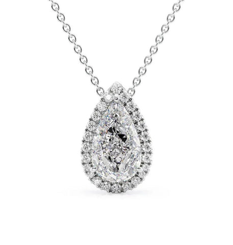 Moissanite Pear Cut Halo Pendant