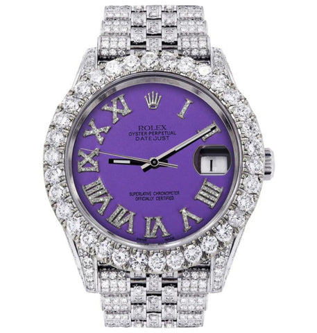 Iced Out Moissanite Diamond Purple Dial Wrist Watch