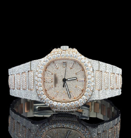 Iced Out Moissanite Diamond Luxury Dual Tone Watch