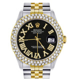 Dual Tone Moissanite Diamond Classic Black Dial Watch