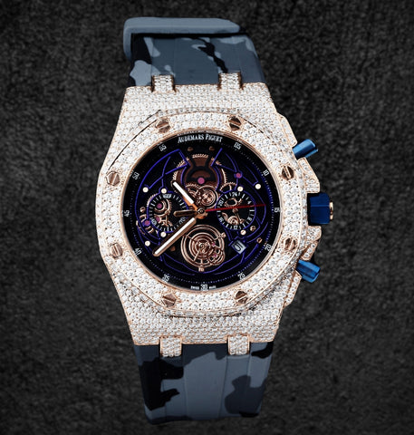 Iced Out Moissanite Rubber Strap Men's Watch For Him