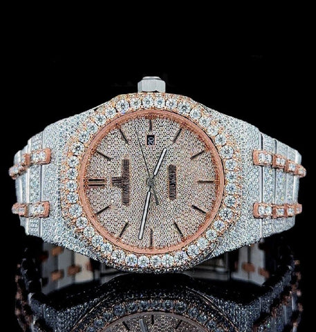 Dual Tone Rapped Style Moissanite Diamond Iced Out Wrist Watch