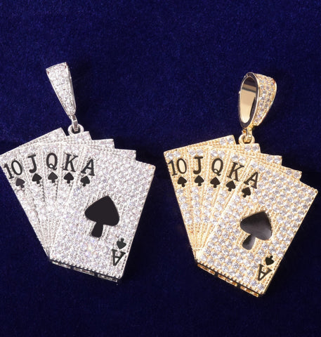 Hip Hop Royal Flush Pendant Moissanite Iced Out Poker Card Pendant