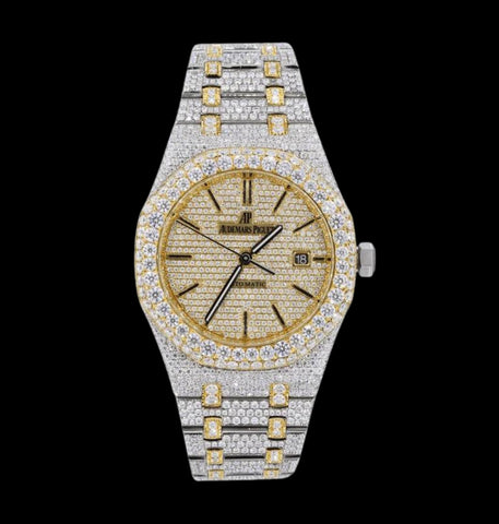 Iced Out Moissanite Diamond Dual Tone Hip Hop Watch