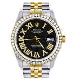 Dual Tone Moissanite Diamond Black Dial Watch