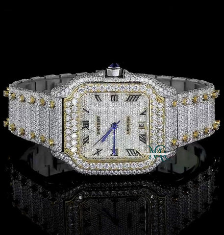 Dual Tone Iced Our Lab Created Moissanite Watch