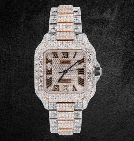 Iced Out Moissanite Dual Tone Automatic Movement Watch