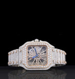 Dual Tone Skeleton Iced Out Moissanite Watch For Men's