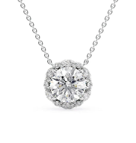 Round Cut Moissanite Unique Halo Daily Wear Pendant