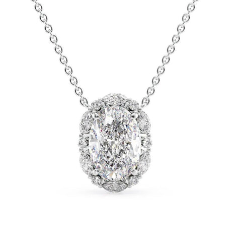 Oval Cut Moissanite Unique Halo Pendant For Her