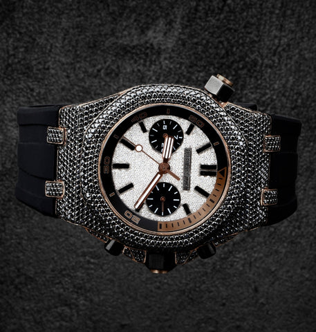 Black Moissanite Iced Out Rubber Strap Watch