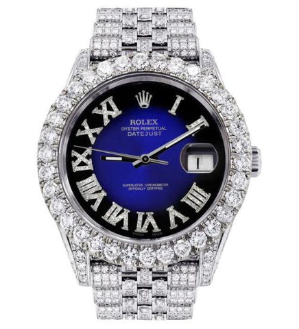 Amazing Blue Dial Iced Out Moissanite Watch For Men's