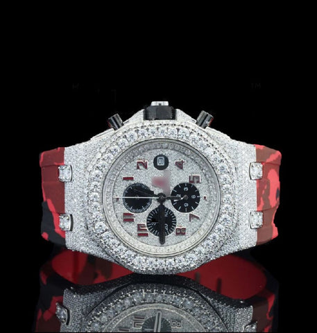 Iced Out Moissanite Diamond Fabulous Red Rubber Band Watch