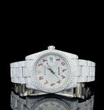 Red Arabic Dial Iced Out Moissanite Diamond Watch For Men's