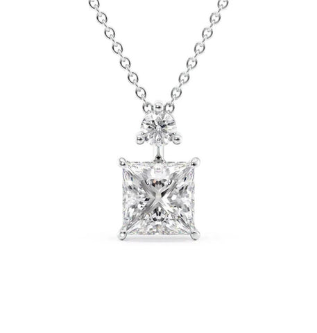 Moissanite Princess Cut Hidden Halo Pendant