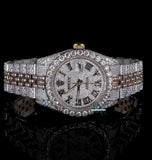 Dual Tone Moissanite Iced Out Datejust Stylish Watch