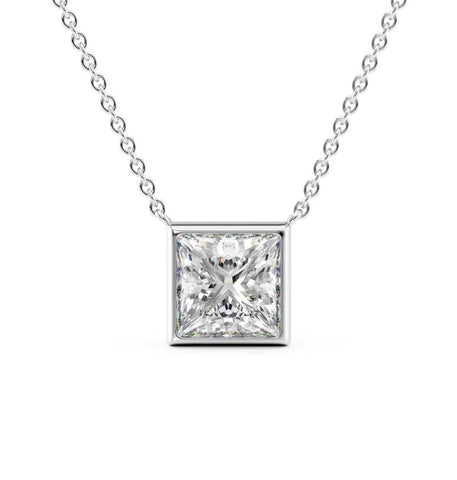 Princess Cut Bezel Set Solitaire Pendant