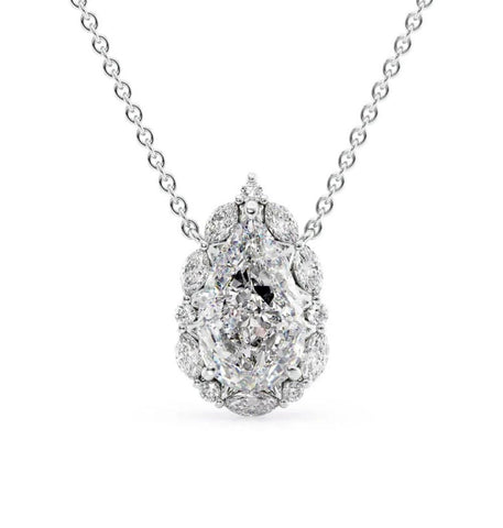 Pear Cut Moissanite Diamond Unique Halo Pendant