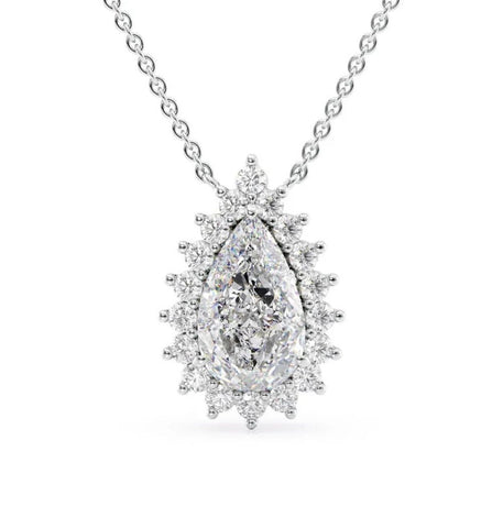 Pear Cut Moissanite Halo Pendant For Her