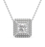 Princess Cut Moissanite Double Halo Pendant