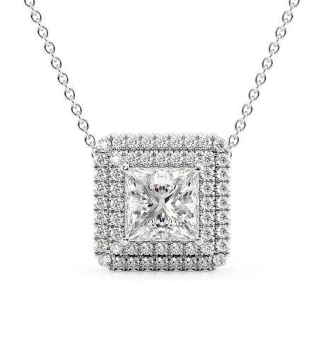 Princess Cut Moissanite Double Halo Pendant