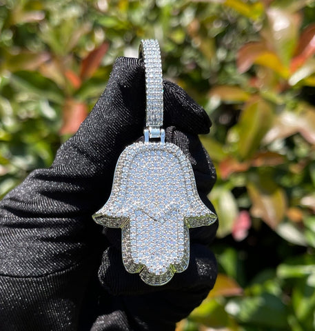 Iced Out Moissanite Hamsa Hand Pendant