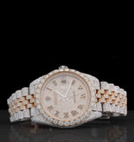 Roman Numerical Iced Out Moissanite Dual Tone Datejust Watch