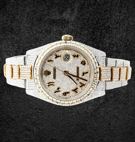 Ice Out Dual Tone Arabic Numeric Moissanite Diamond Men's Watch
