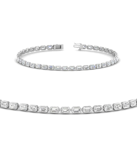 Emerald Cut Bezel Set Moissanite Tennis Bracelet