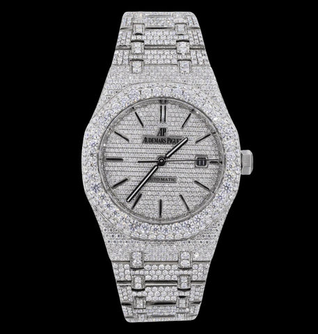 Iced Out Moissanite Diamond Black Stick Dial Watch