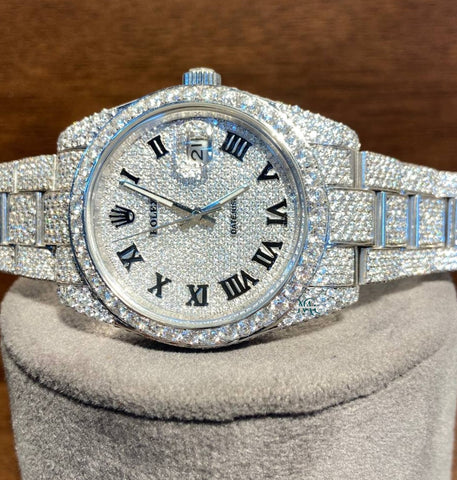 Iced Out Moissanite Roman Numerical Datejust Wrist Watch