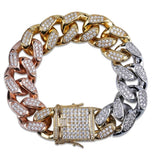 Moissanite Iced Out Three Tone Cuban Link Hip Hop Bracelet
