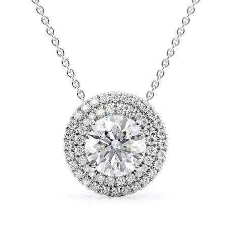 Round Cut Moissanite Double Halo Pendant