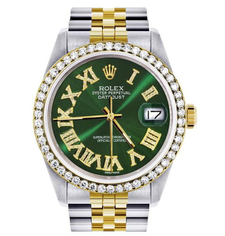 Dual Tone Moissanite Diamond Green Dial Watch