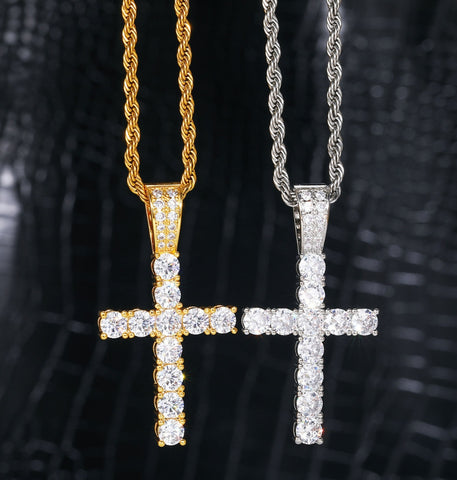 Colorless Moissanite Cross Pendant 925 Sterling Silver Pendant