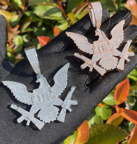 Iced Out Moissanite Eagle With Guns Hip Hop Pendant