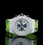 Iced Out Moissanite Diamond Green Color Belt Wrist Watch