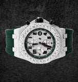 Iced Out Moissanite Green Rubber Strap Wrist Watch